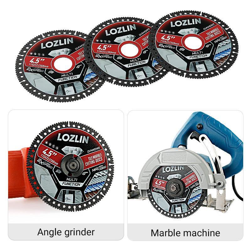 LOZLIN 4.5-Inch Multi-Material Diamond Cutting Discs for Angle Grinder, Ultra-Thin Dry Blades for Wood, Tile, Ceramic, Marble, Granite, Stone & Metal