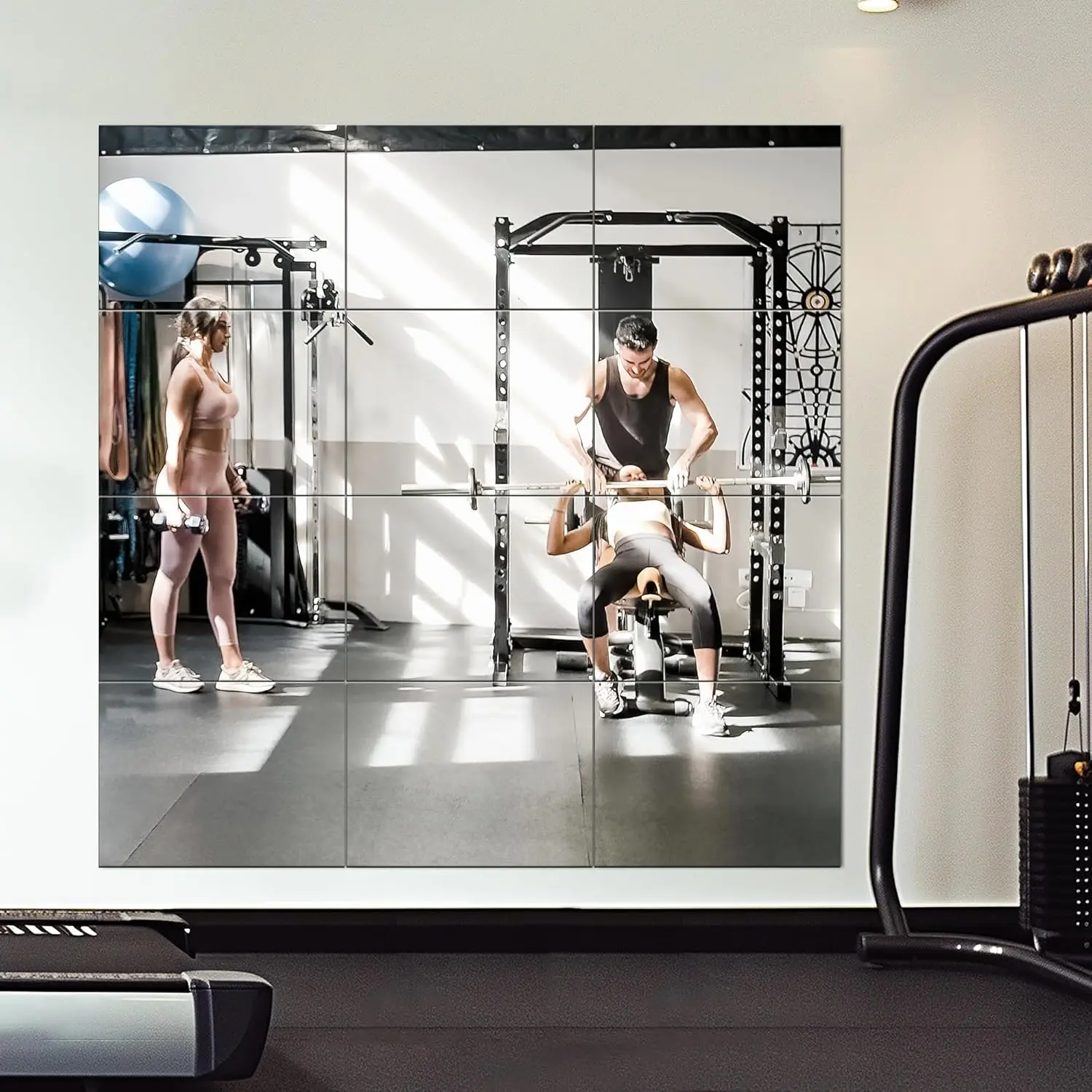 Home Gym Mirror Tiles - Large Square Mirrors (Glass, 16x12'' - 12 count) for Home, Gym, Garage, Bedroom, Bathroom