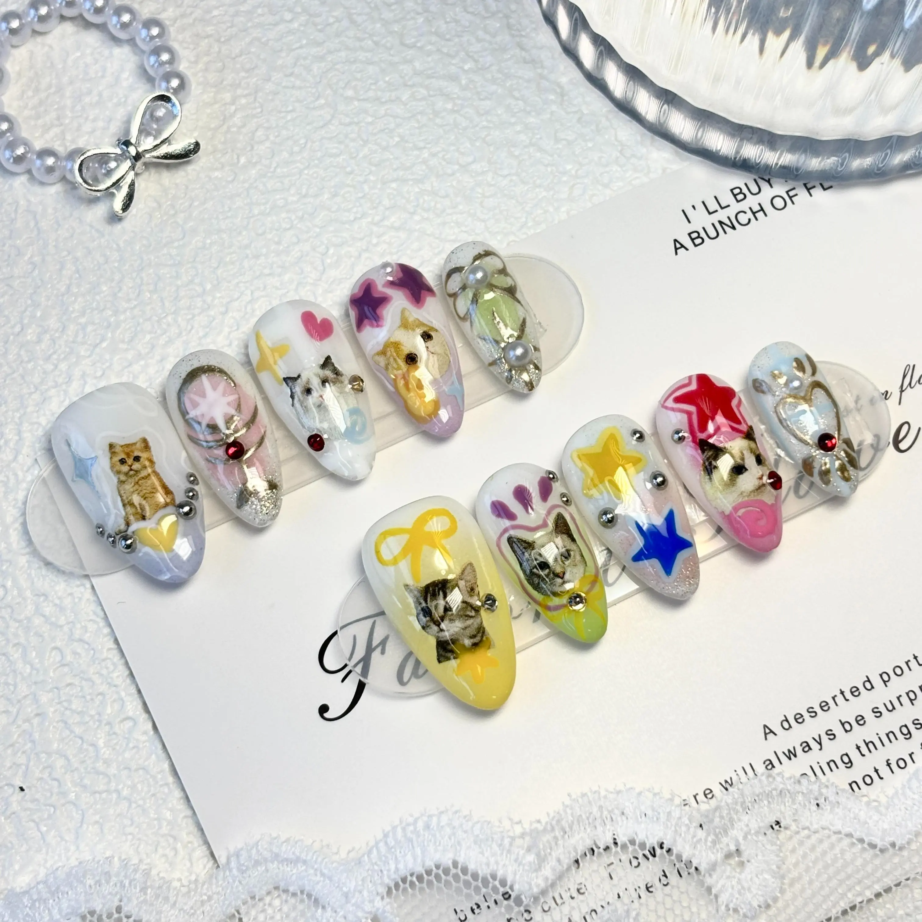 Gimme5 Kawaii Kitty Dream Press On Nails | Cute Cat Design in Short Square | Sweet Pastel Nail Set