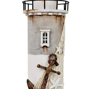 Wooden Lighthouse Decor with Light, Decorative Nautical Lighthouse Rustic Ocean Sea Beach Themed Lighthouse Decoration, Handcrafted Tabletop Nautical Themed Home Decor Bathroom Decor (11.4“H) Figurine Nursery Wedding Ornaments