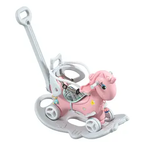 Toddler Rocking Horse & Balance Bike Ride-On Toy – with Push Handle, Backrest & Balance Board, Unicorn Design for Baby Girls and Boys