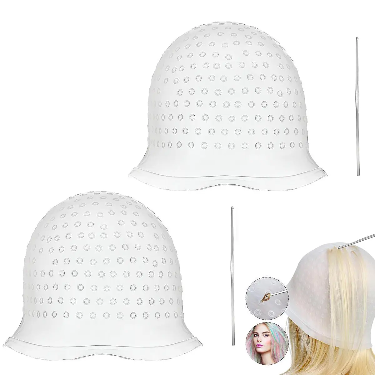 1 Pcs Hair Coloring Highlighting Cap Reusable Durable Silicone Highlight Cap Pull Through Design Caps for Hair Coloring Frosting Cap with Hook Included Hair Dye Cap with Hole Pattern Hair Salon Tools Hairdressing Highlighting Kit, 1 Pickle Hat + 1 Hook