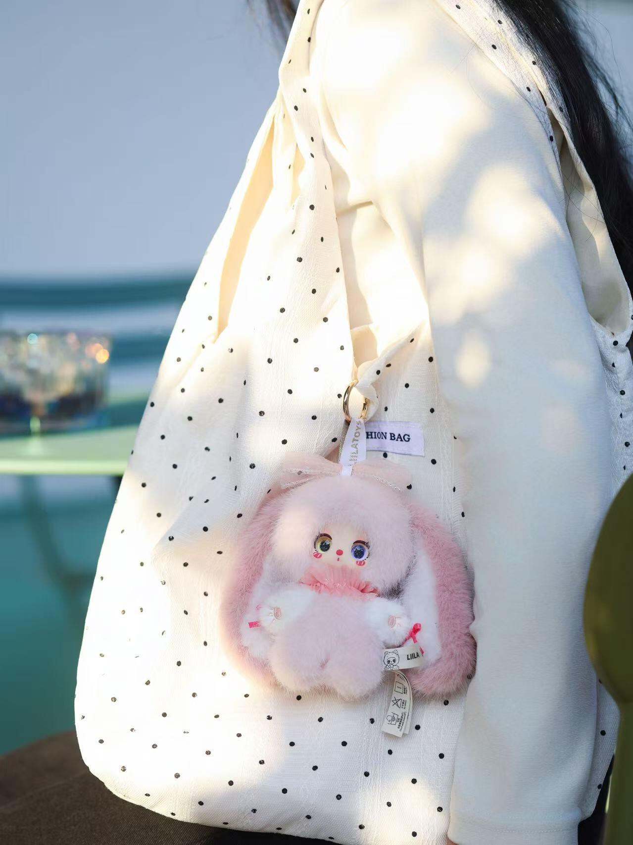 LISM Liila‘s rainbow candy rabbit plush toy doll，Bunny Plush Dolls，Soft Furry Collectibles，Backpack or clothing decoration，Stuffed Animal