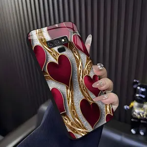 Luxurious romantic heart case for Galaxy Note9, elegant gold trim love pattern cover, best gift for her, anniversary, aesthetic phone accessory — 975