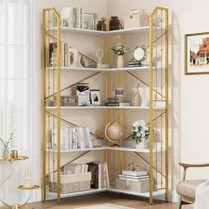 Corner Bookshelf 72" L Shaped Bookcase, Corner Bookshelves Industrial Bookcase 5 Tier L-Shape Bookshelf, Large Bookcases with Beaded Design Tall Display Rack Shelf for Living Room Bedroom
