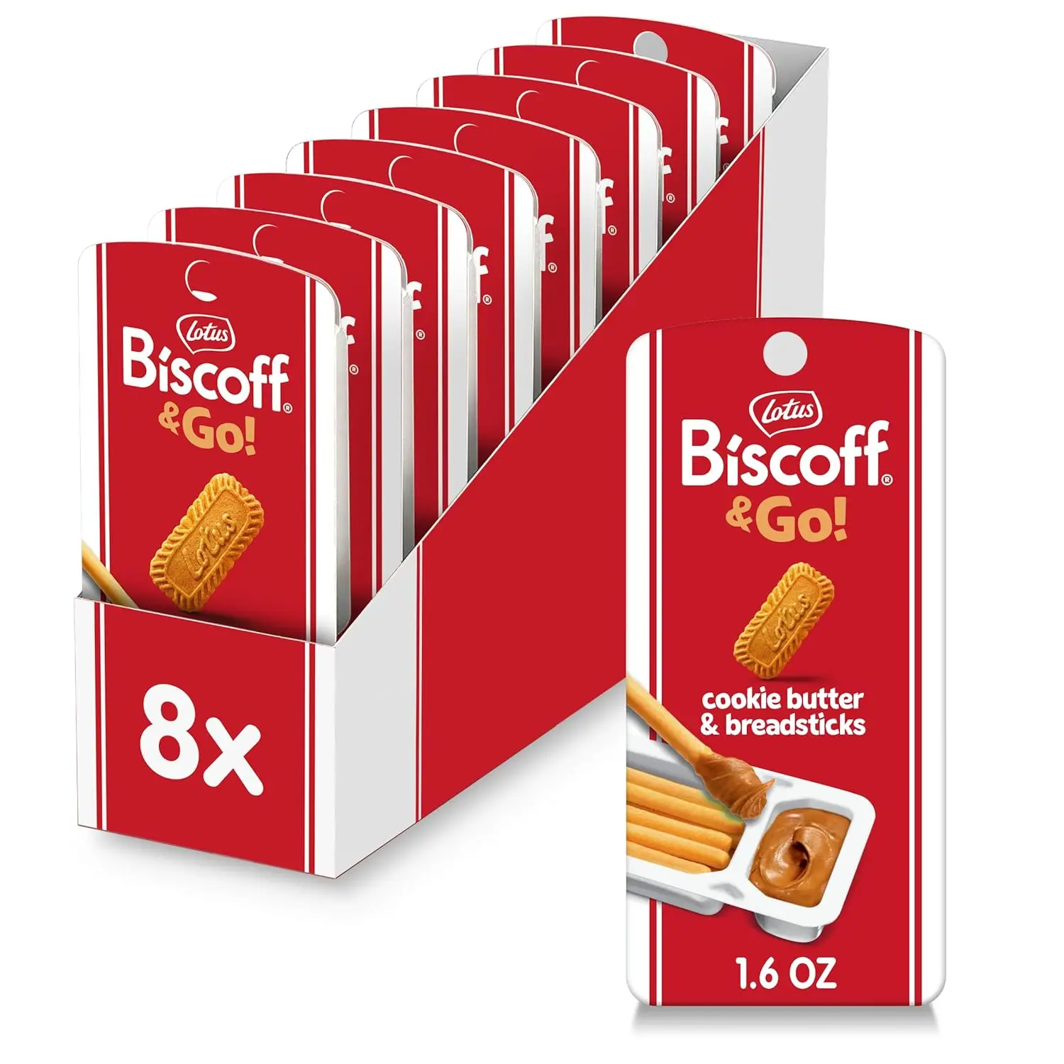 Lotus Biscoff & GO Snack Pack - Cookie Butter & Breadsticks, Non-GMO + Vegan, 1.6 Oz (Pack of 8)
