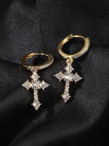 Elegant Geometric Cross Stud Earrings Set, CZ Earrings, Cubic Zirconia, Copper Inlaid Zircon, Unisex Hip-Hop Trendy Design, Perfect Gift for Special Occasions, Versatile Jewelry for All Seasons, Sparkling Zirconia, Fashionable Jewelry Accessories