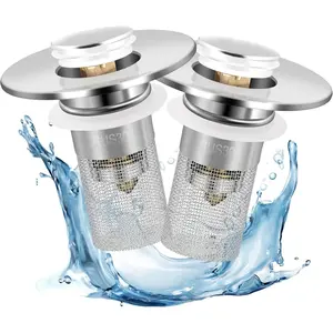 Bathroom Sink Stopper HairCatcher, Universal Pop Up Sink Drain Filter withStainless Steel Filter Basket, Bathroom Sink Drain Strainer Brass Construction Rubber Shower