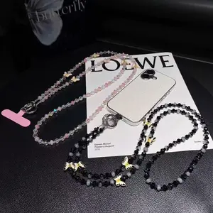 [Sll] High-texture butterfly mobile phone chain crossbody can carry ice through crystal chain gradual change smudging super good-looking beaded lanyard Crossbody Phone Strap Adjustable Phone Lanyard