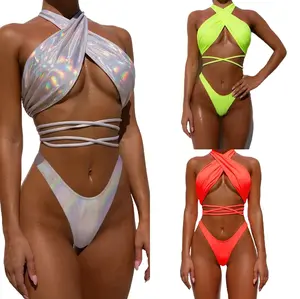 Sexy Strappy Bikini Bright Color Ladies Swimsuit