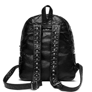 Trendy Luxury Design Rivets Backpacks Large Capacity Soft Leather PU Backpacks Wear Resistant Punk Backpacks Unisex