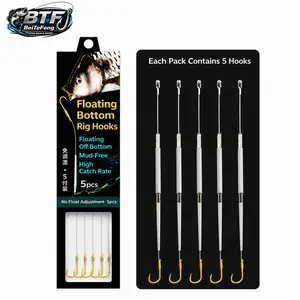 BRILLIANT FRONT Floating Bottom Rig Hooks, 5 Pack Pre-Tied Weedless Leaders with Barbed Iseama Hooks, Anti-Snag Fishing Equipment Accessories for Freshwater Bass, Catfish, and Carp