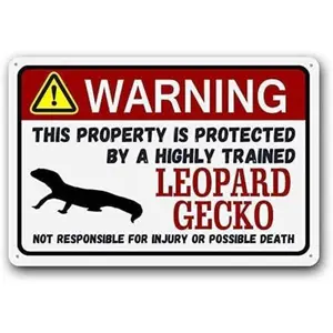Leopard Print Gecko Sign, Funny Metal Warning Sign, Pet Gift, Exotic Pet Decor, Small Pet Sign, Universal Setting, Not Plated with Precious Metal