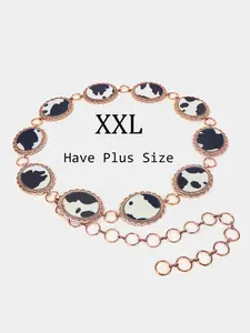 Women's Boho Style Cow Pattern Belt, Vintage Trendy Waist Belt, Fashionable Accessories for Daily & Party Clothing Decoration