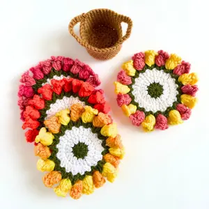 Flower Pot Coaster Set Crochet Flower Bouquet Plant Coasters Crochet