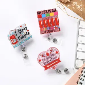 BY-BR Blood Phlebotomist Badge Holder - Hospital School Nurse Supplies, ID Badge Holder Clip with Bling Acrylic Patch, Name Tag Cilps Retractable for Healthcare Work Docters Students