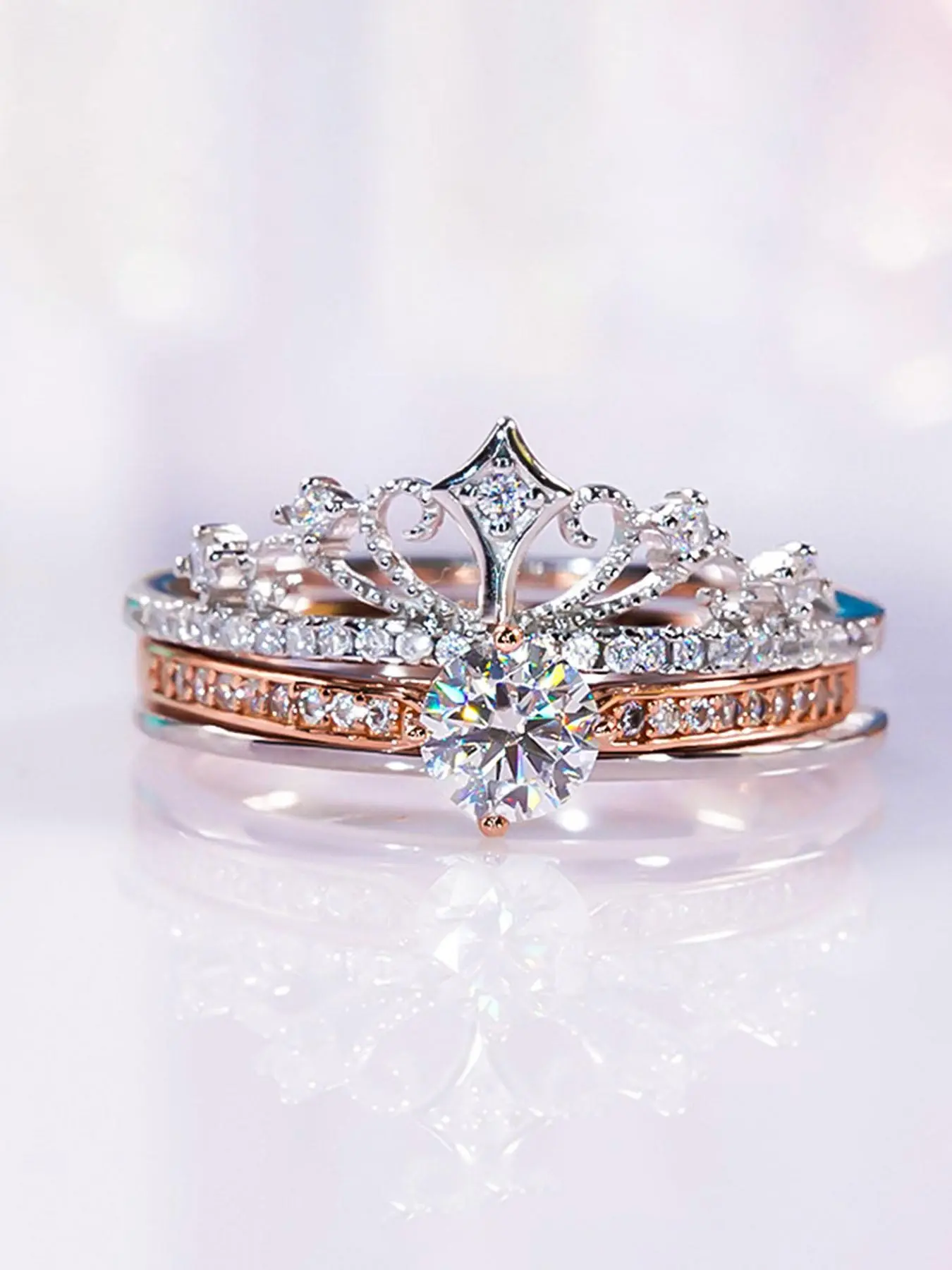 Princess Fireworks Castle Ring, Sparkling Diamond Crown Design, Stackable Double Layer, Elegant & Versatile, Ideal Wedding/engagement Gift