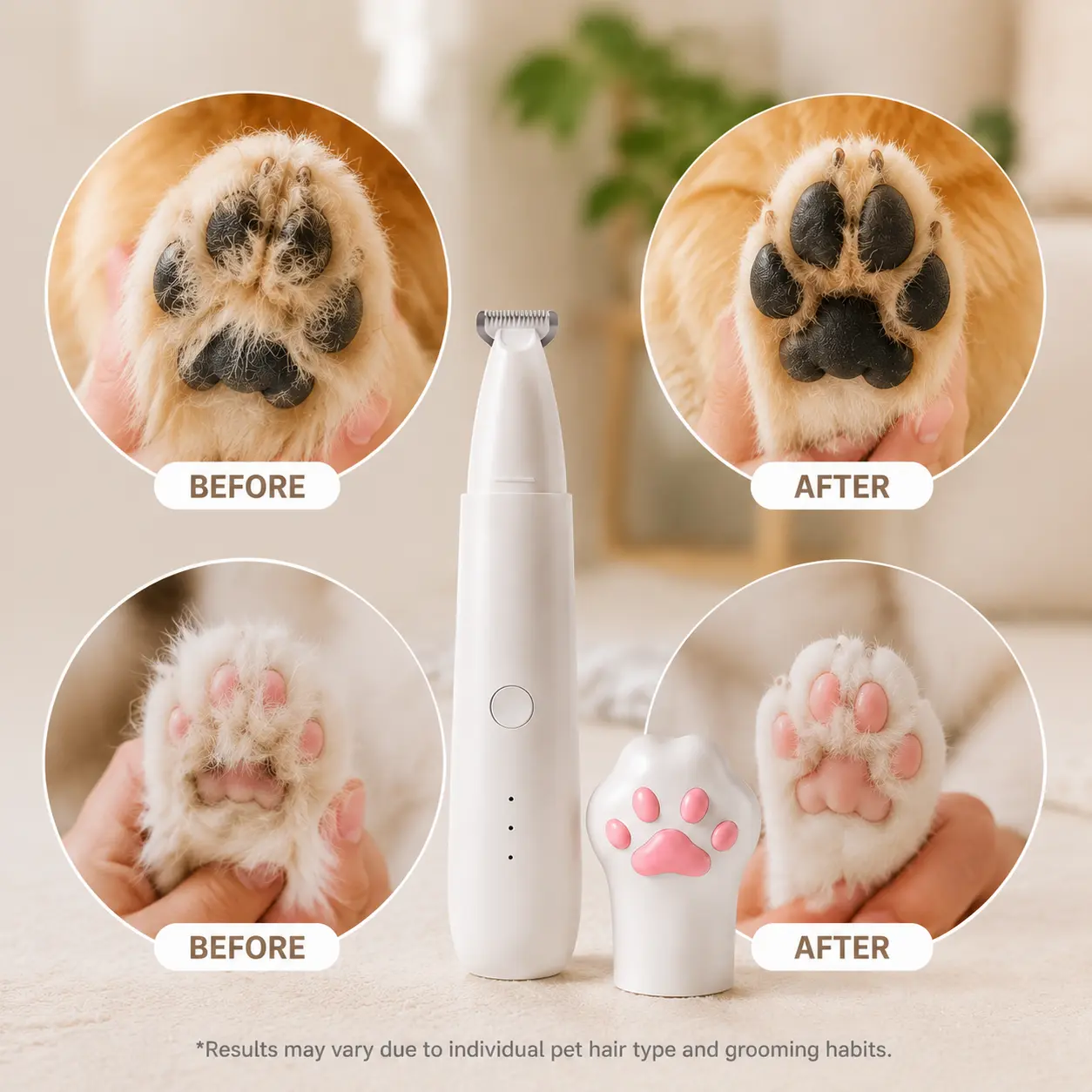 Dog & Cat Paw Hair Trimmer with LED Light, Low Noise Pet Grooming Tool with Premium Blade for At-Home Paw Care