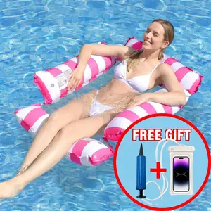 Summer Vibes 4-in-1 Water Hammock Float, Inflatable Pool Lounge Chair with Free Phone Case & Pump-Portable Pool Floatie for Adults, Comfortable Floating Chair for Summer Swimming, Beach & Lake