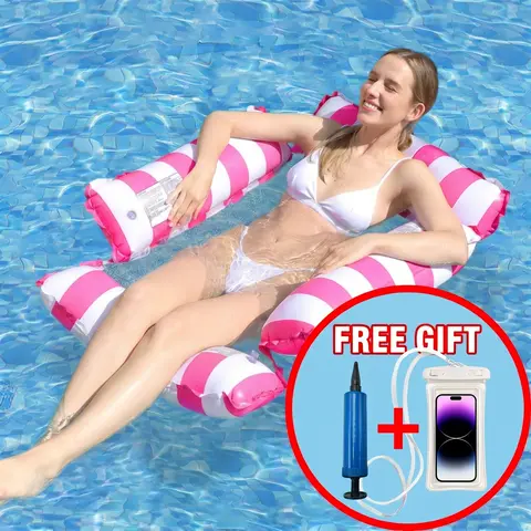 Tear-Resist PVC 4-in-1 Inflatable Pool Lounge Chair for Adults, Airtight Water Hammock Float, Pump & Free Phone Case Included, Portable Unisex, Converts to Recliner/Drift Device, Aquatic & Float Airbeds & Inflatables for Pool Recreation