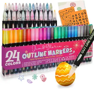 Jim&Gloria Glitter Pens Acrylic Paint Markers, Easter Basket Stuffers for Teens, Metallic Outline Markers for Kids Ages 4-8 6-7 10-12 DIY CraftS