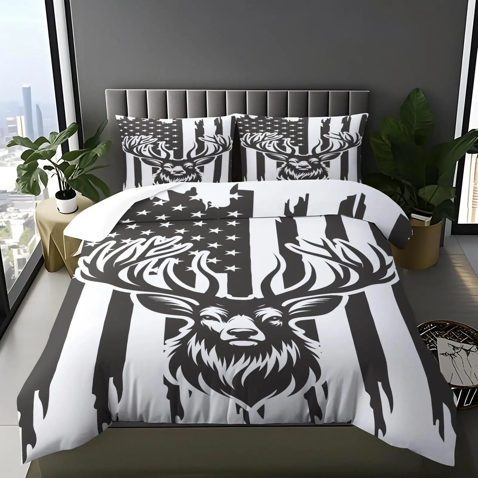 Deer and Flag Quilt Set-E