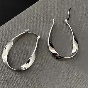 925 silver-plated sterling silver post earrings Mobius Twist Hoop Earrings – Lightweight Spiral Hoops for Women, Everyday Chic Design 0.83Inc1.22IN