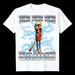 Unisex Menswear Short-Sleeve 100% Cotton Lightweight Fabric "TUNG SAHUR" Meme T-Shirt - Funny Anthropomorphic Baseball Bat Tee, Viral TikTok Trend Top, Weird Humor Casual Streetwear, Gift for Meme Lovers, Sizes S-3XL