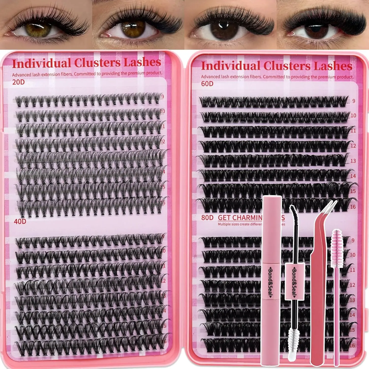 Lash Clusters Kit for Beginners Eyelash Clusters Kit Lashes Clusters Kit Cluster Lashes Pestañas Postizas Naturales with Lash Bond&Seal,Lash Tweezers,Brush (640pcs 20D+40D*2+5D Kit,9-16mm)