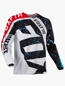 FOXFTA Mountain Bike SportWear Jersey Racing Bike Shirts MTB BMX ATV Downhill Moto DH Motocross T-Shirt MEN Fitness Shirt Long Sleeved T-Shirt Quick Drying And Breathable Shirt Black Spring X
