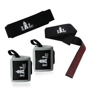 DHABII Premium Gym Lifting Straps and Wrist Wraps BUNDLE- 18" Wrist Wraps and 24" Straps for Weightlifting and other Gym workout, gym straps