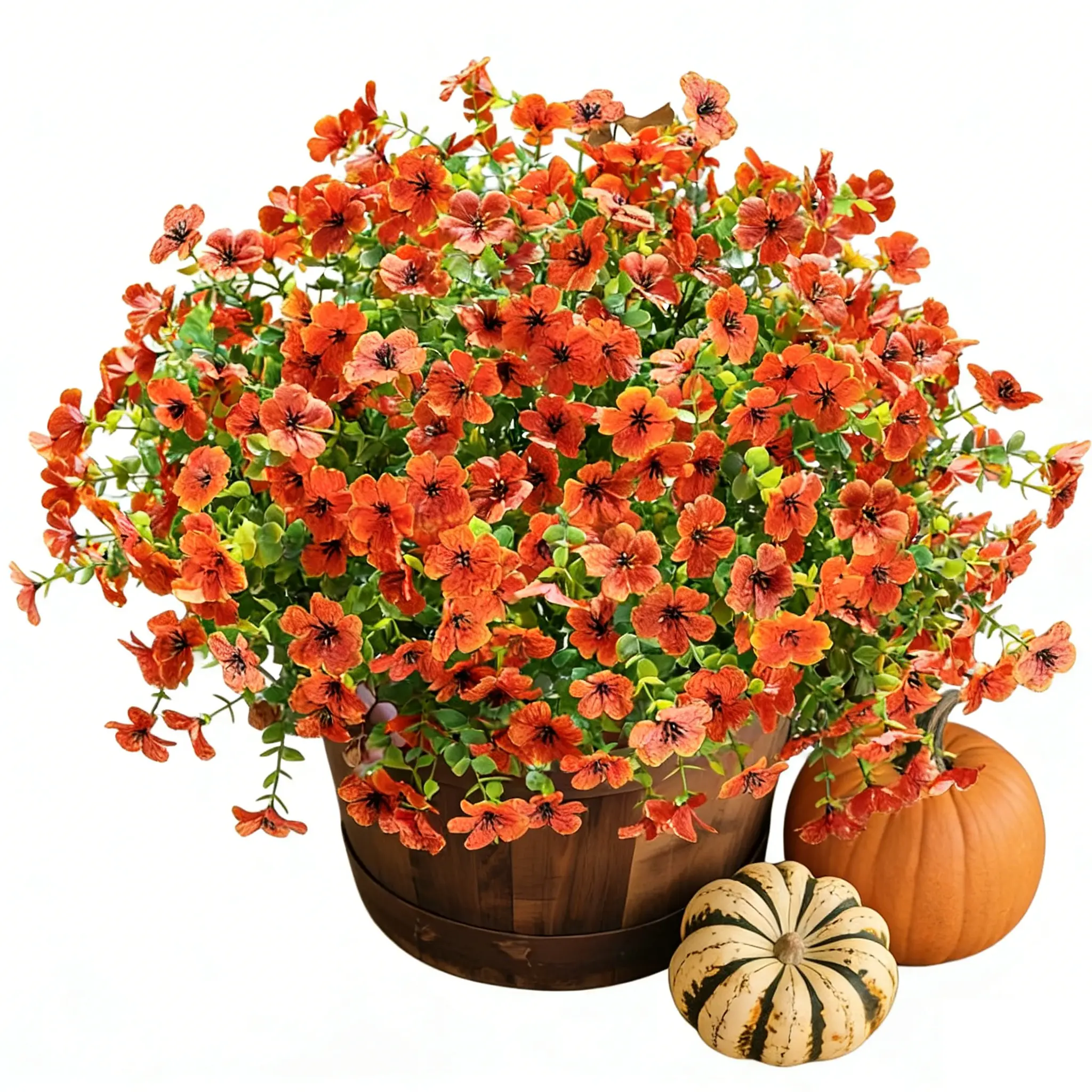 10 Bundles Silk-Like Artificial Orange Daisies Faux Floral Decor - UV-Safe Blooms, Colorful Bloom Mix, DIY Branch Shaping, Outdoor UV-Resistant Ornaments for Porch Patio Planter Autumn Home Decor (Floral Decorative Flowers, Plants & Fruit)