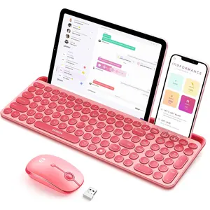 Keyboard and  for iPad, CTU-301 Multi-Device  + 2.4G  Keyboard  with Tablet Holder for MacBook/Windows Computer, iOS/Andriod Tablet Phone, Coral Pink
