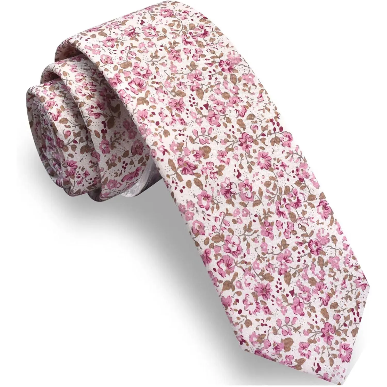 Men's Floral Pattern Cotton Skinny Tie, 2.4" (6cm) Slim Fashion Neckwear for Weddings and Formal Events, Floral Pattern Tie