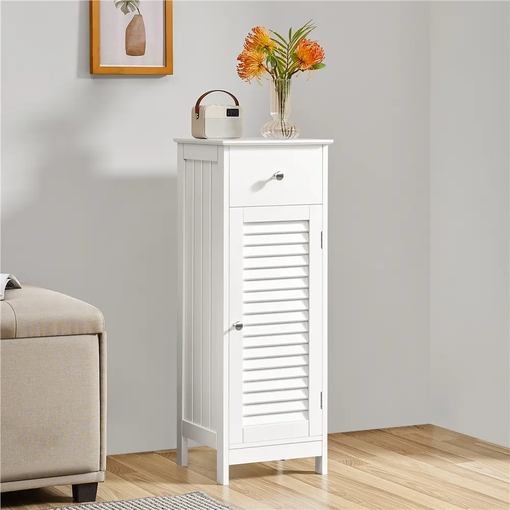 Yaheetech Narrow Toilet Floor Cabinet with Drawer - Modern Vertical Furniture Organizer, Anti-Tip Kit, Hidden Storage Cupboard for Bathroom or Kitchen Corner, Bathroom Storage Cupboard, Hidden Storage Cabinet