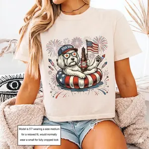 Comfort Colors Boxy Tee Maltese Dog Graphic Tee Cropped Shirt Womens USA Flag Puppy Shirt 4th of July Vintage 90s Aesthetic Dog Lover Gift
