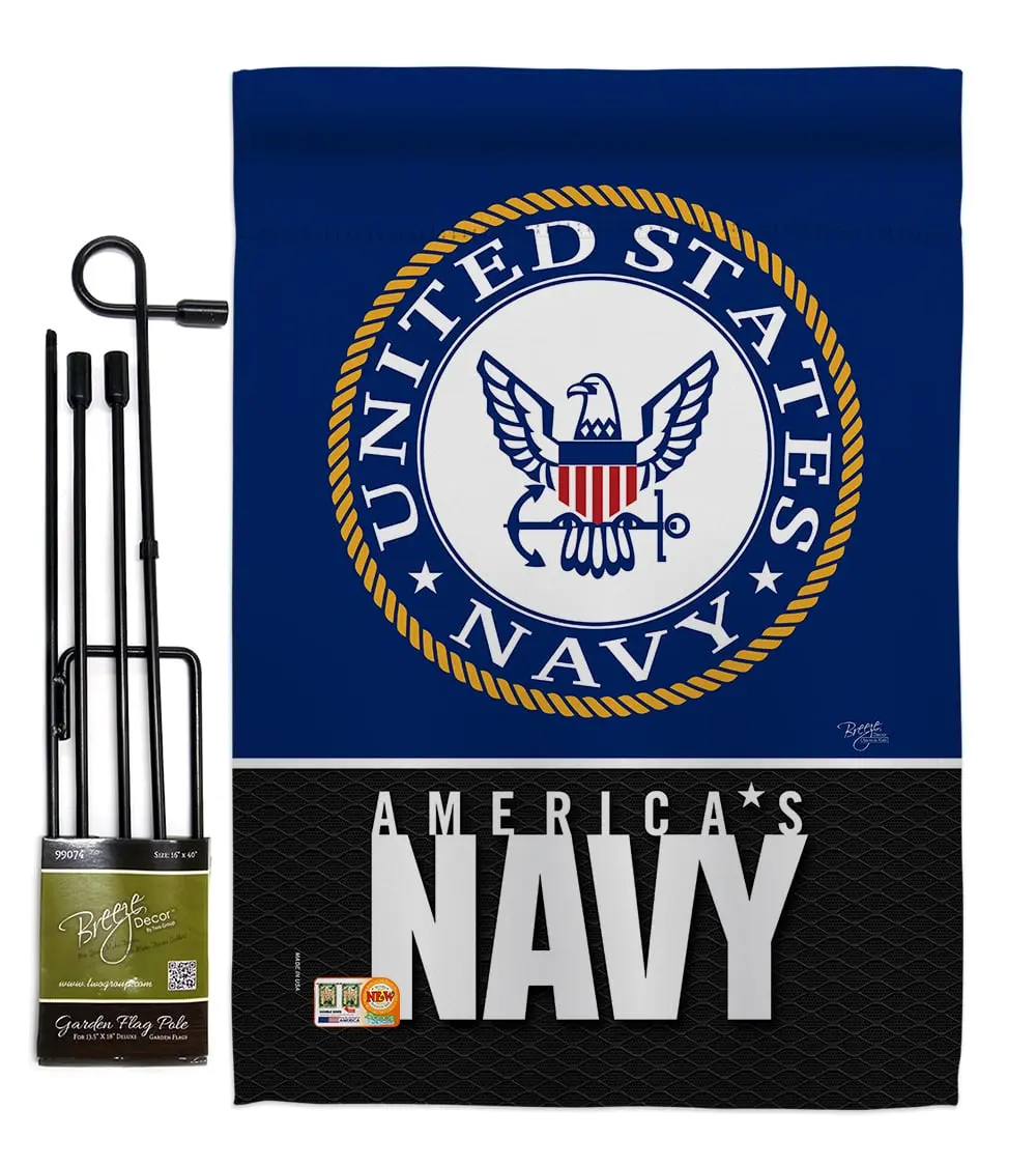 Breeze Decor 13"x18.5" Vertical Double-Sided Weatherproof Military Garden Flag Set with Banner Pole, Outdoor Navy Americana Decor (BD-MI-GS-108408-IP-BO-D-US19-BD), Yard Decor