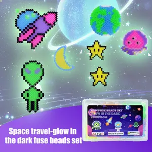 2200pcs 5mm Glow in The Dark Fuse Beads Kit for Kids, Iron Beads Set with 8 Colors, Space Alien Melting Beads Kit with Pegboard for Kids Crafts Decorations Birthday Christmas Gifts