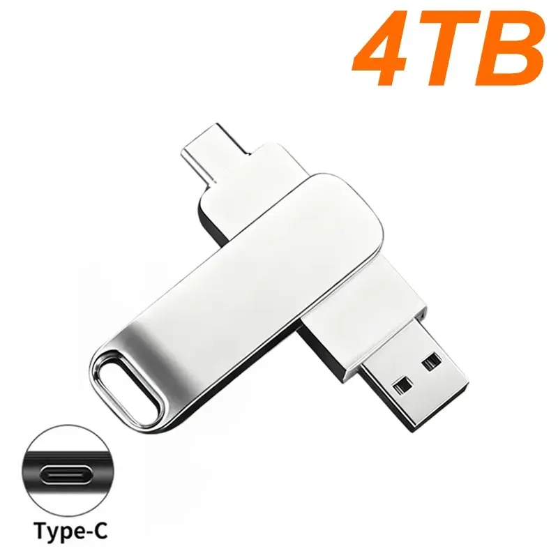 USB3.2 Dual-Interface Metal Body Flash Drive, 4TB Capacity, High-Speed Waterproof Type-C USB, Plug-and-Play OTG Adapter for Computer & Multiple Device Data Storage