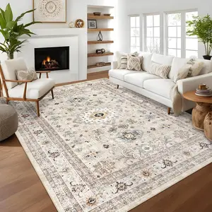 Vintage Floral Rug Distressed Print Rug Large Size Non-Slip Rug Ultra-Thin Soft Rug Foldable Indoor Rug for Bedroom Office Laundry Room Farmhouse