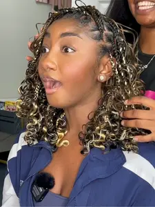 A women's boho style synthetic hair full lace wig with curly wavy tips - braided wig for parties, 180% density, full lace area, 16 inches