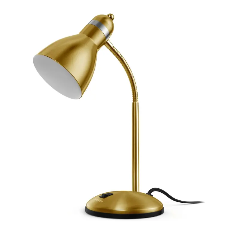 LEPOWER Metal Desk Lamp, Adjustable Goose Neck Table Lamp, Eye-Caring Study Desk Lamps for Bedroom, Study Room and Office (Gold)