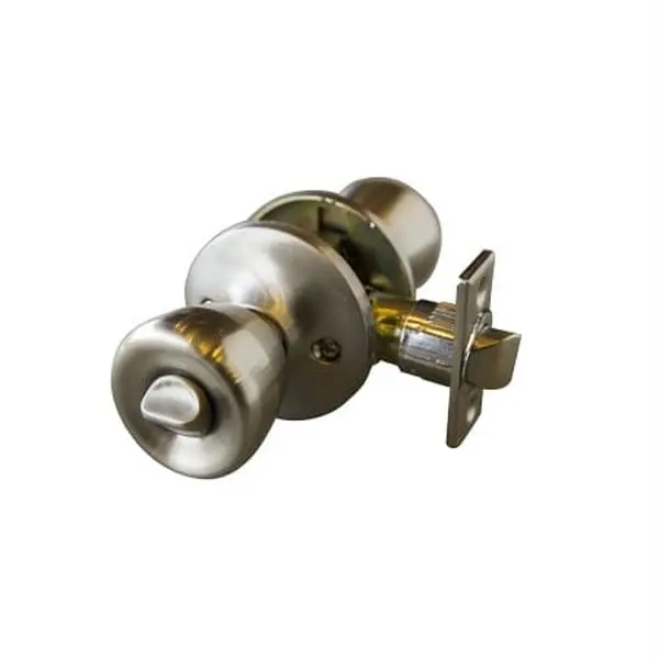 Privacy Doorknob for Terrace Doors - 6-Way Latch, Locking Button, Satin Nickel Finish, Cross Bore, Fits 1-3/8 in. & 1.75 in. Thickness, Suitable for Bedrooms/Bath, Emergency Use