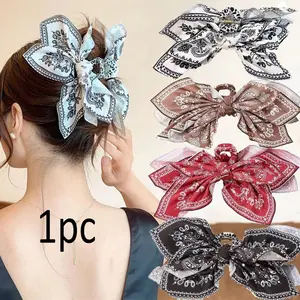 Vintage Bohemian Bow Hair Clip, Anti-Slip Strong Hold Paisley Pattern, Medium Size Retro Women's Hair Accessory