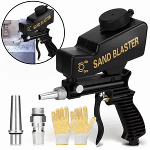 Gravity Feed Sand Blaster Gun Handheld for Metal Wood Paint Rust Removal Glass Etching Works with Air Compressor 70-150 PSI Blasting Media Durable Black or Blue Sandblasting Tool for DIY Surface Prep and Industrial Applications
