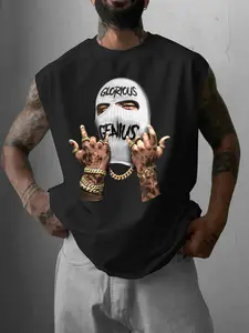 Men's Regular Fit Mask Print Tank Top, Street Fashion Casual Sleeveless Top for Daily Outdoor Wear, Men's Clothes for Summer, Workout Tank Tops