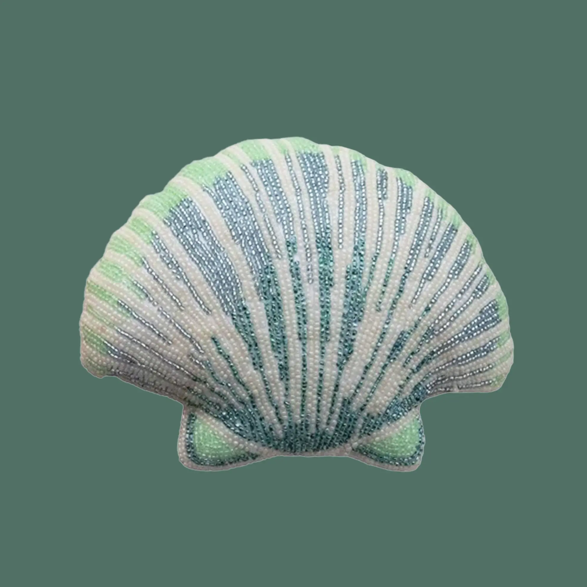 Beaded Shell Shaped Pillow | Green