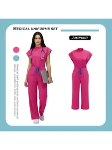 Doctor Scrub Uniform Multicolor Jumpsuit One-piece Clinical Scrub Doctor Nursing Uniforms Short Sleeve Pocket Pet Hospital Workwear