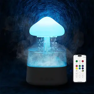 450ml Rain Cloud Mushroom Humidifier with Remote Control - 7 Color Mood Light & Soothing Waterfall Sound, USB Powered for Bedroom, Office - Enhances Sleep & Health, White, Bedroom Humidifier | Decorative Humidifier | Polypropylene Build, Humidifiers for B