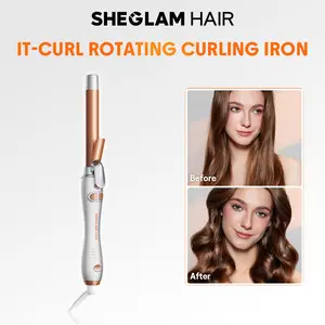 【BOGO SALE】SHEGLAM HAIR Rotating Curling Iron, Automatic Ceramic Curler, Auto Spinning Wand for Long-Lasting Waves, Dual Voltage, PTC 60s Fast Heating, 5 Temp Settings-Effortlessbeauty-mothersdaygift